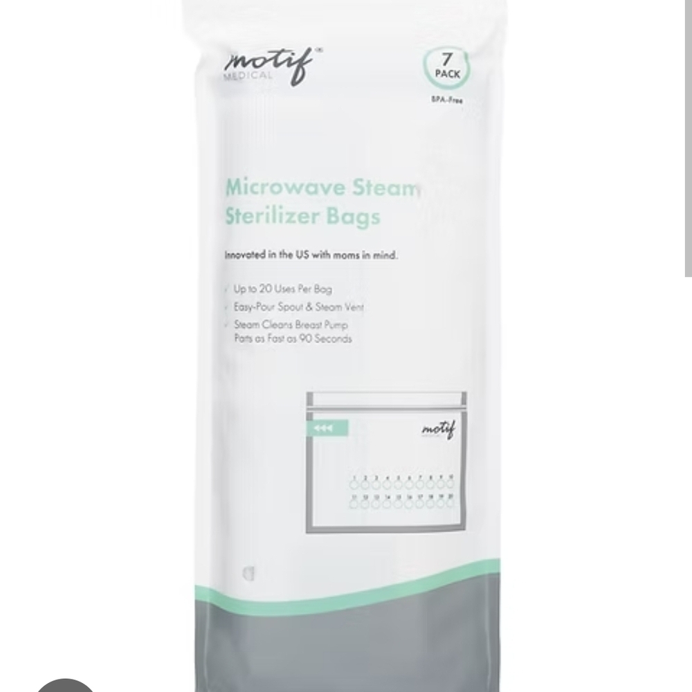 Motif Microwave Steam Sterilizer Bags in Mint & Gray (7 Pack)